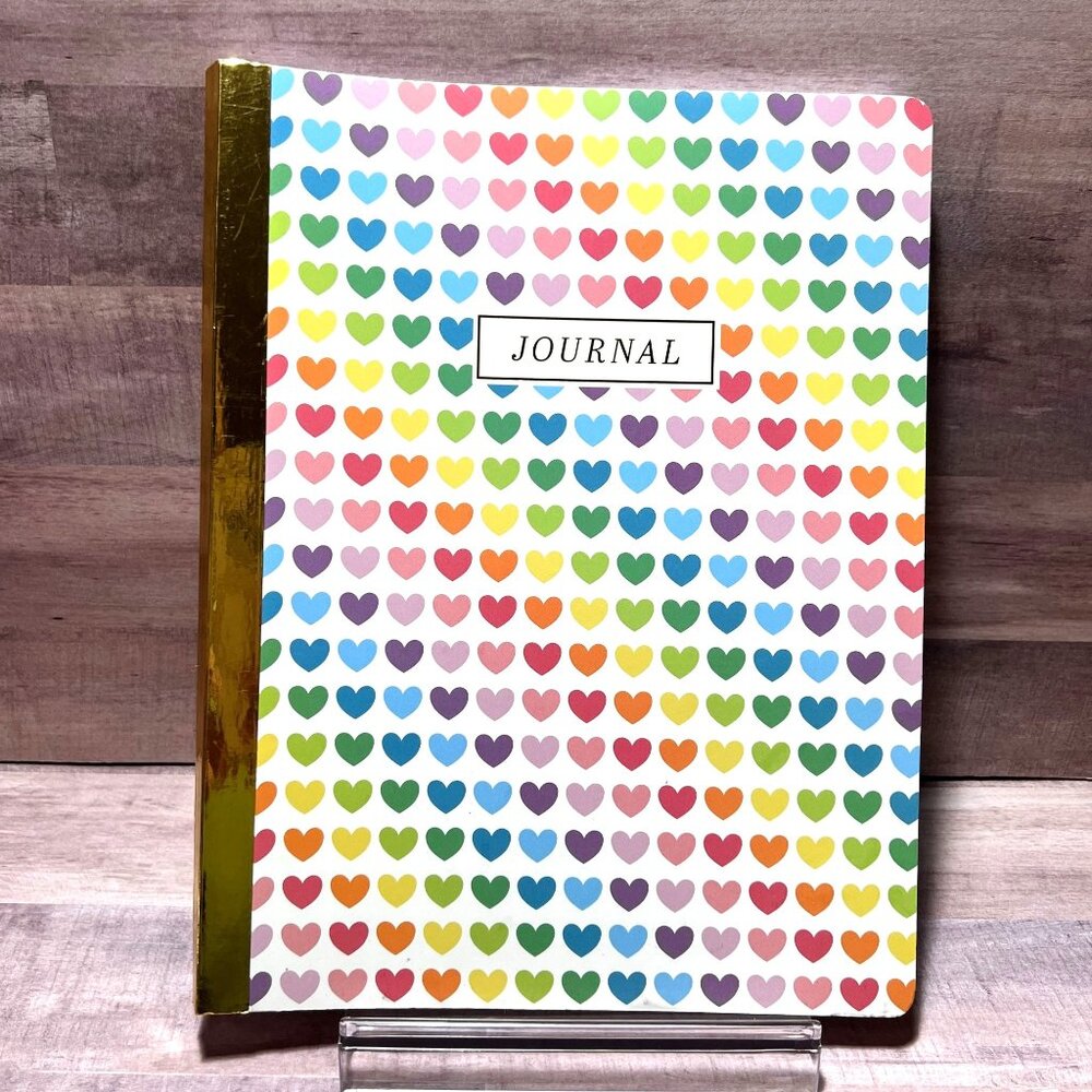 Rainbow Heart Pattern Journal With Lined Pages And Gold Foil Spine